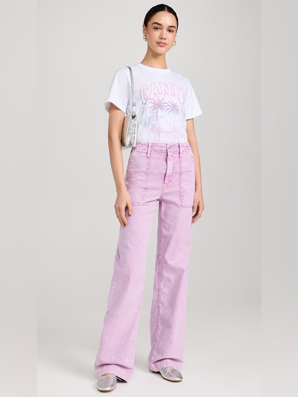 MOTHER High Waisted Patch Pocket Spinner Heel Jeans Light Purple Acid Wash 23